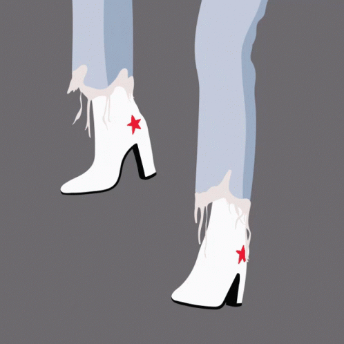 a person's legs with white boots and stars