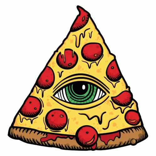 a slice of pizza with an all seeing eye