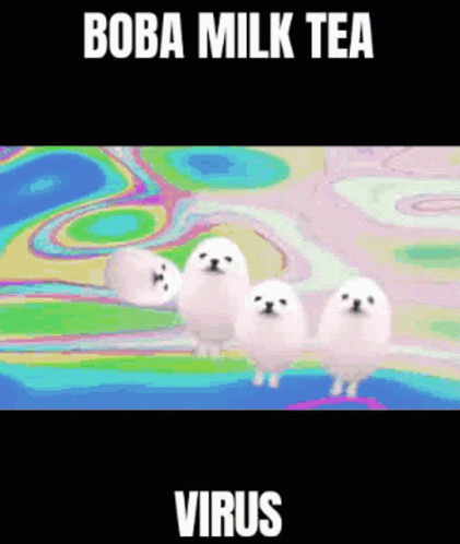 the text, boba milk tea versus, in front of three ghost - like white creatures