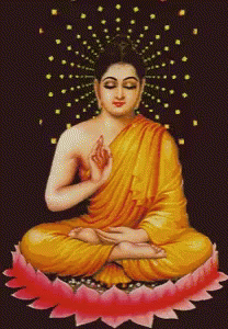 buddha is sitting in the lotus position with his hands clasped to his chest