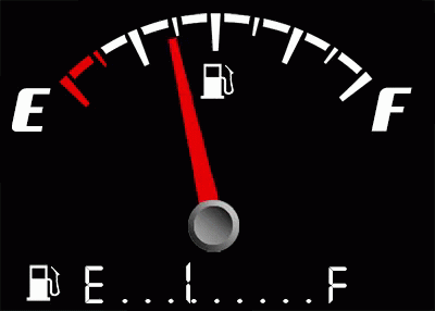 a blue and white gas gage displaying the percentage