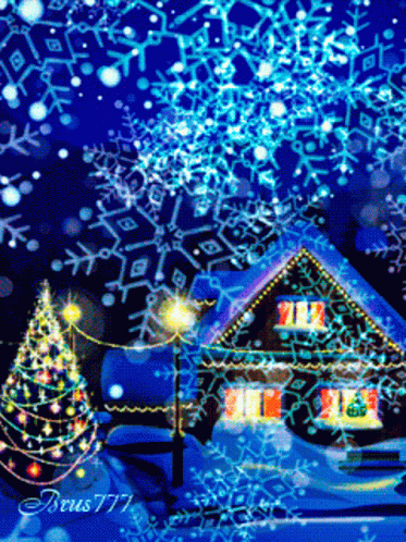 a very colorful holiday display with christmas lights and snow flakes