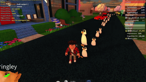an animation version of a street scene with animated penguins walking down the road