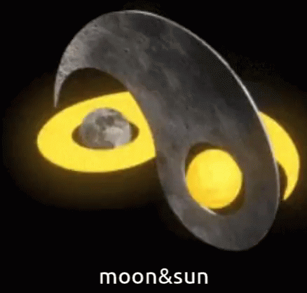 the moon and sun logo in black and blue