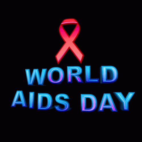 a blue ribbon on the words world aids day