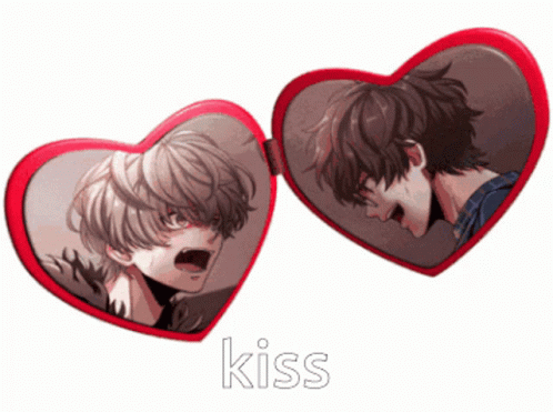 two hearts with anime avatars inside of them