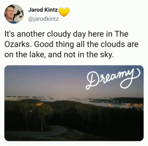 the sky and the clouds are pink, purple, blue and black and it's another cloud day here in theozars good thing all the clouds are on the lake, and not in the sky