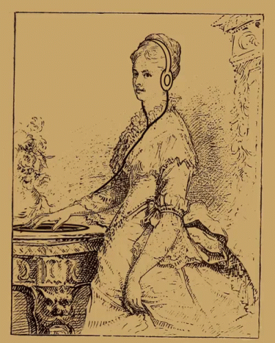 an illustration of an old lady sitting on a table