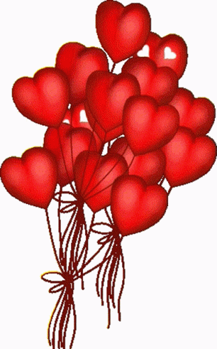 a bunch of heart shaped balloons on a white background