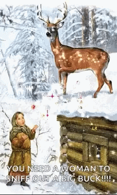 the two images show a blue deer in the woods and another person in the woods