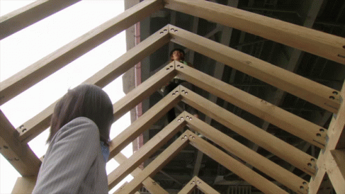 someone looking down from the top of a building