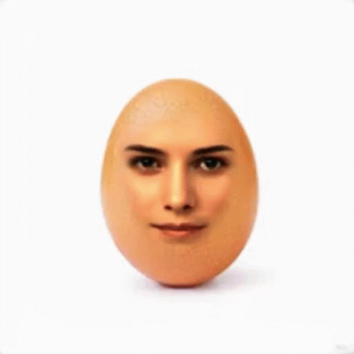 a blue man's face is set on the back of a white egg