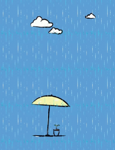 an illustration of a small umbrella with a pot in front of it