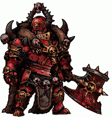 the character from warhammer, holding two axes