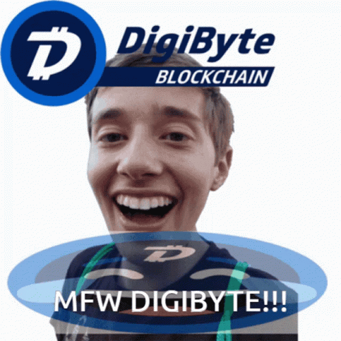 a smiling man wearing a white, orange and black shirt with the words, digit bypasse blockchain on it