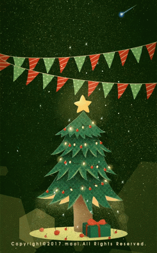 a christmas tree with presents is featured in a card