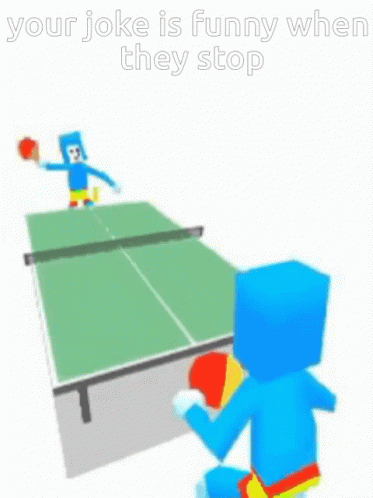 an animated orange man playing tennis on a ping pong table