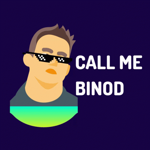 a man in glasses with the word call me binod on it