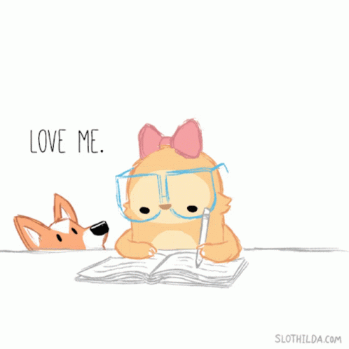 a drawing of a cat reading a book with the caption'i love me '