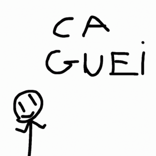 a drawing shows a person is seen standing in front of a caption that reads ca guegi