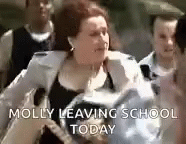 a girl wearing a black and white dress with words that read, molivy leaving school today