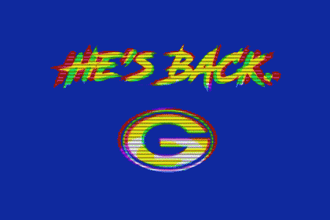 a computer generated image of a message that says he's back