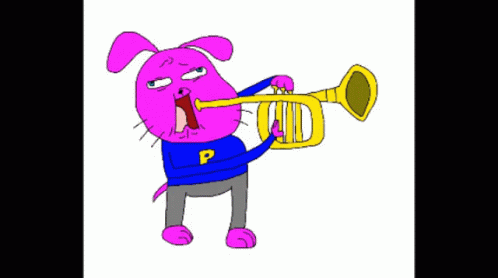 a cartoon cat playing the trumpet and wearing a sweater