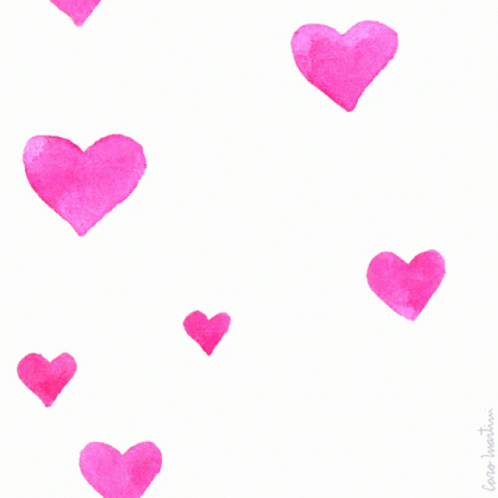 a painting of pink hearts on white paper