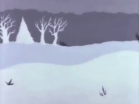 a cat on the snow next to snow covered trees