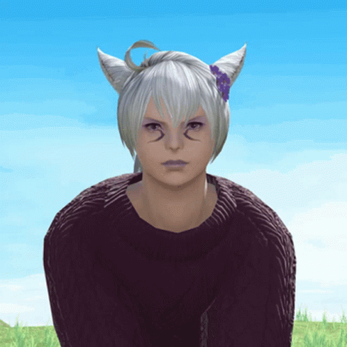 a woman in a purple sweater with horns on her head