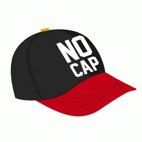 a blue and black cap with the phrase no cap written in white letters