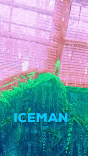 the iceman logo, with an ice and grass field in the background
