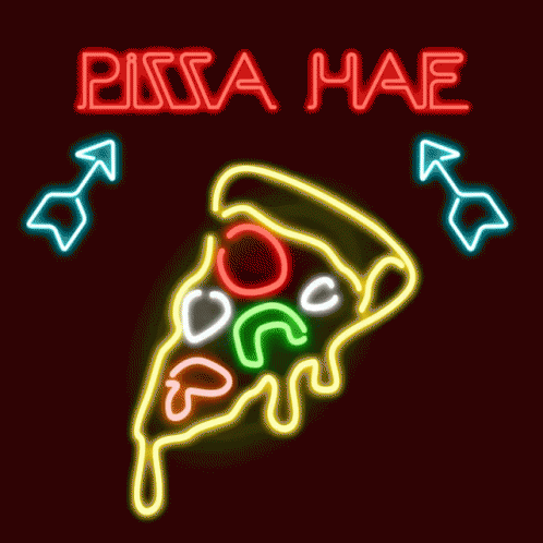 there is a neon pizza advertit in the dark