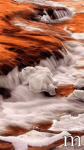 a painting of water flowing over ice