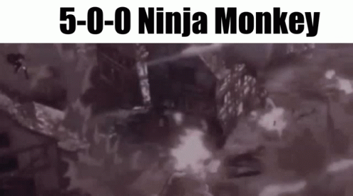 a man in camouflage print clothes and the words 5 - 0 ninja monkey on the image
