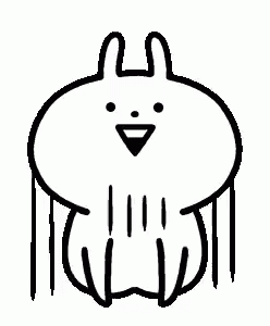 a white line drawing of an adorable creature with long hair and eyes