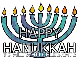 a happy hanukkah poster that is decorated with lit candles