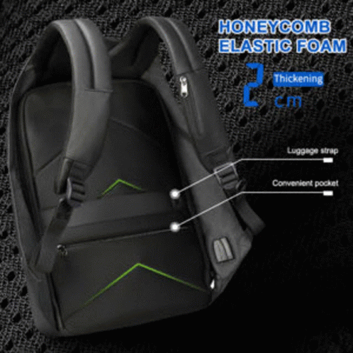 the back panel of the backpack has two external charging outlets