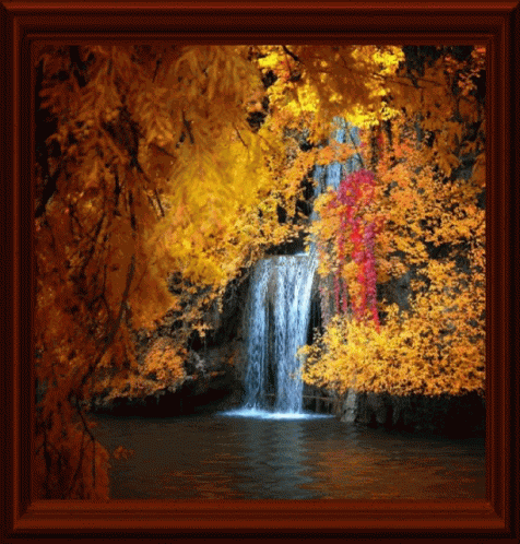 a digital po of a waterfall in the woods