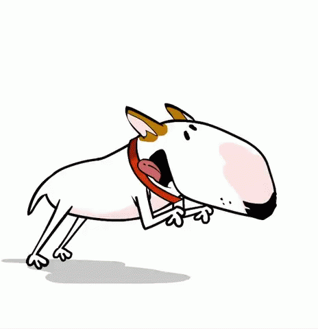 a drawing of a white dog chasing soing on the ground