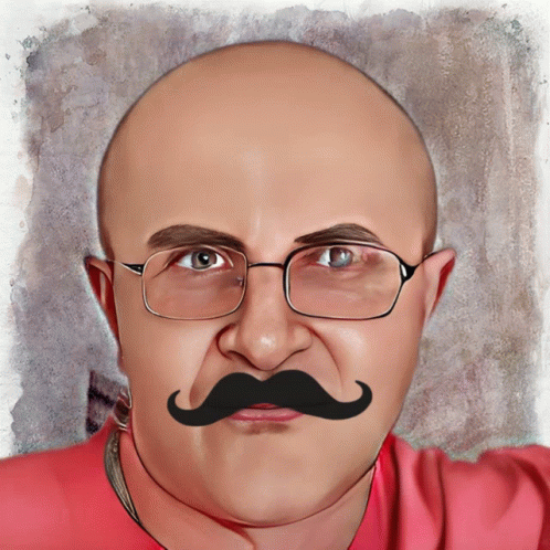 the painting shows an image of a man wearing glasses with a mustache