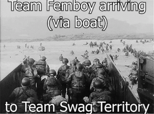 a sign that says team fempoy arriving via boat to team swag territory