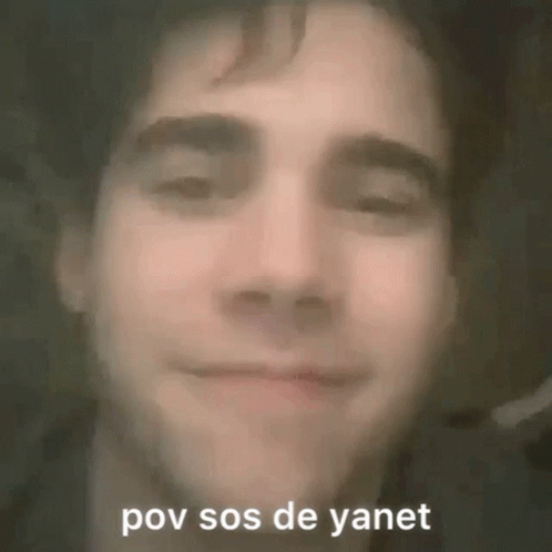 a man with his eyes closed smiling with the text, pov sos de vanet