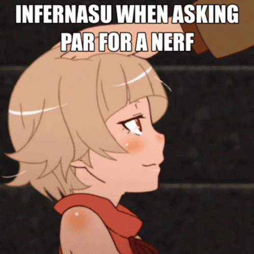 a anime with a girl staring down and the caption, infernasu when asking par for a nerf