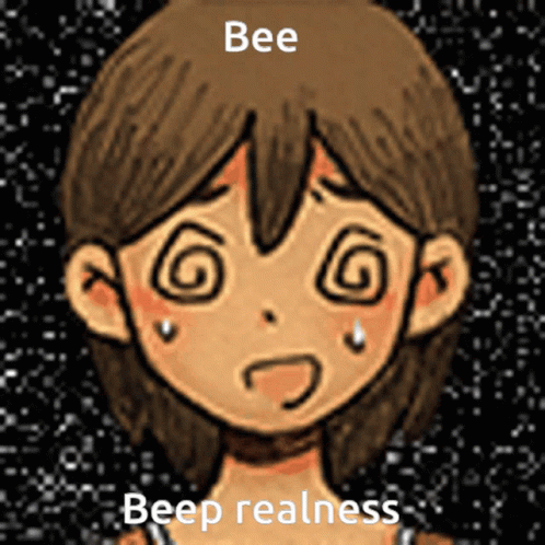 a person with blue hair and text saying bee deeprelaliness