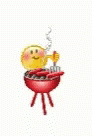 a cartoonish character is cooking soing in a blue pot