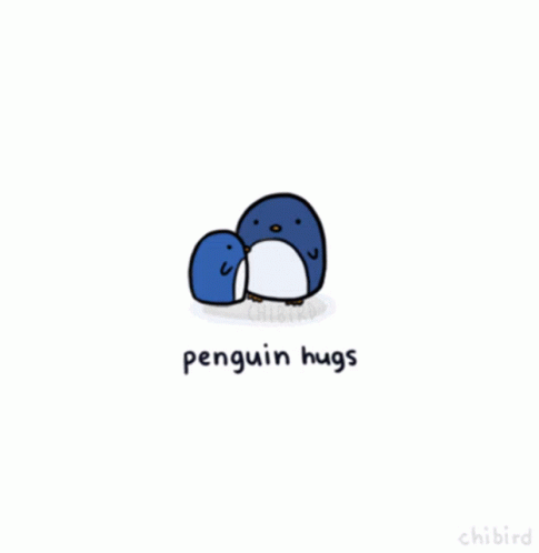 a cartoon character sitting with a penguin hug