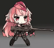 anime character with a rifle in front of a black background