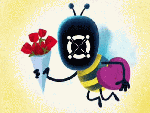 cartoon character holding flower bouquet while running