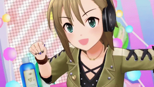 an animated po of a girl with headphones